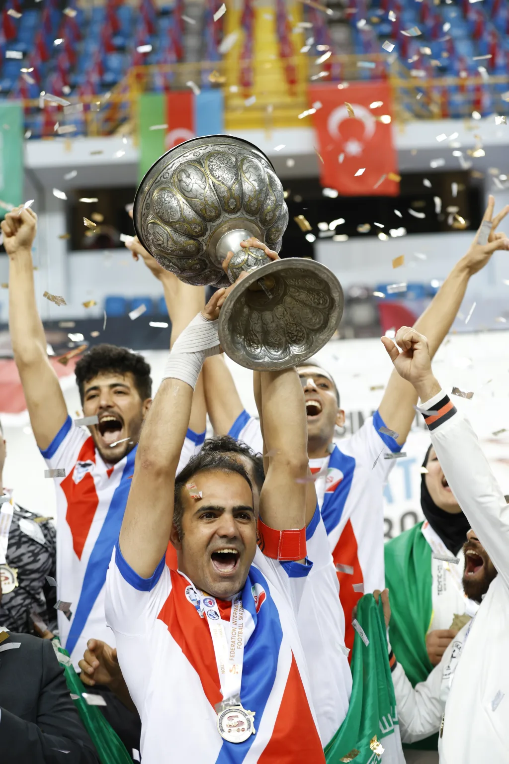 Champions celebrating with the trophy at the Football Skating World Cup 2024 in Trabzon
